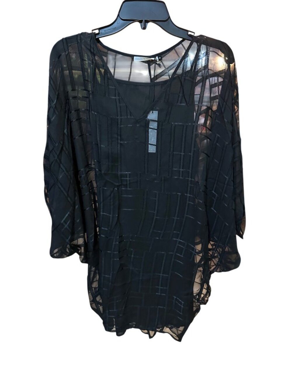 Three Eighty Two Black Sheer Textured Grid Dress Made In USA Medium